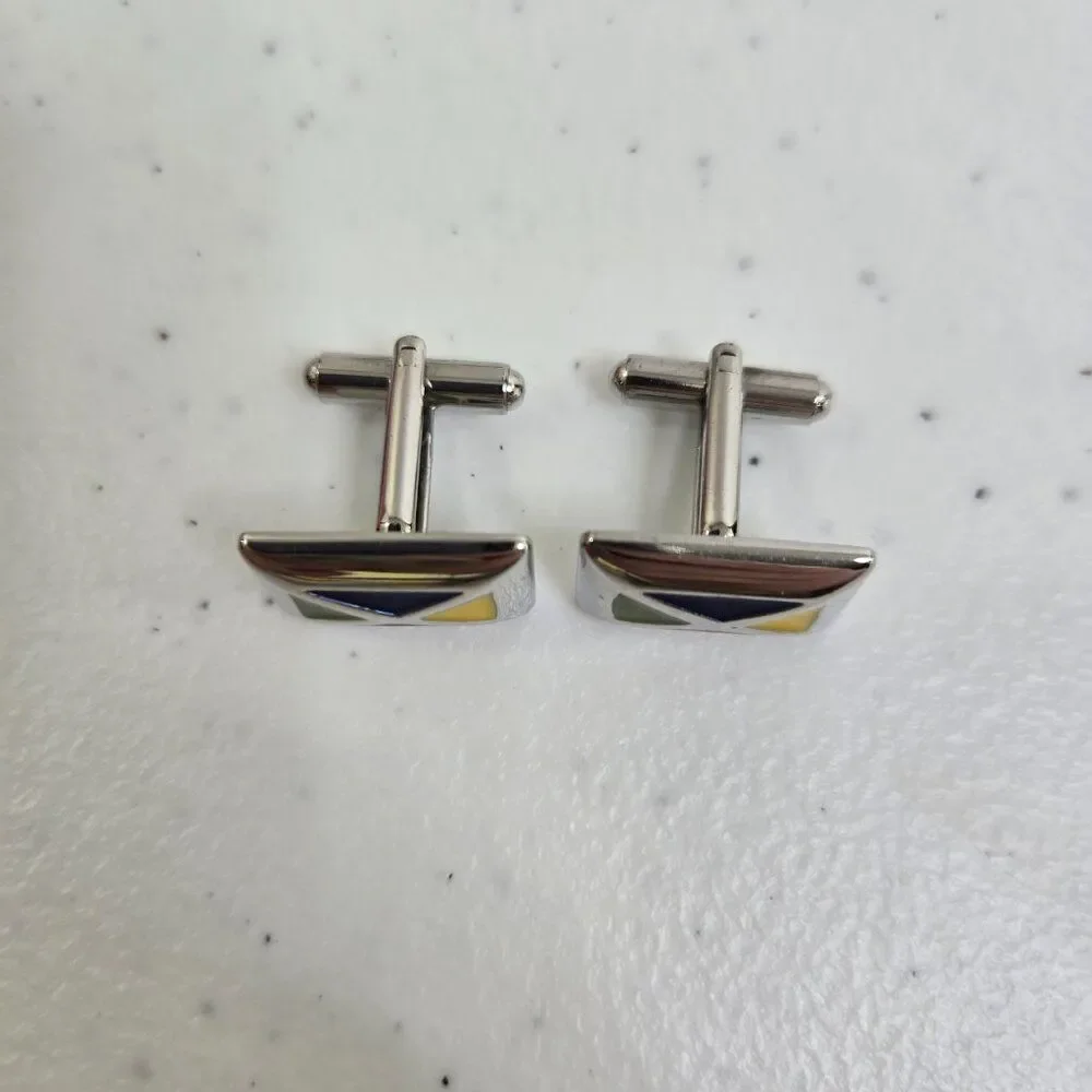 Geoffrey Beene Cufflinks Multi Color Silver Tone Mens Red Blue Yellow